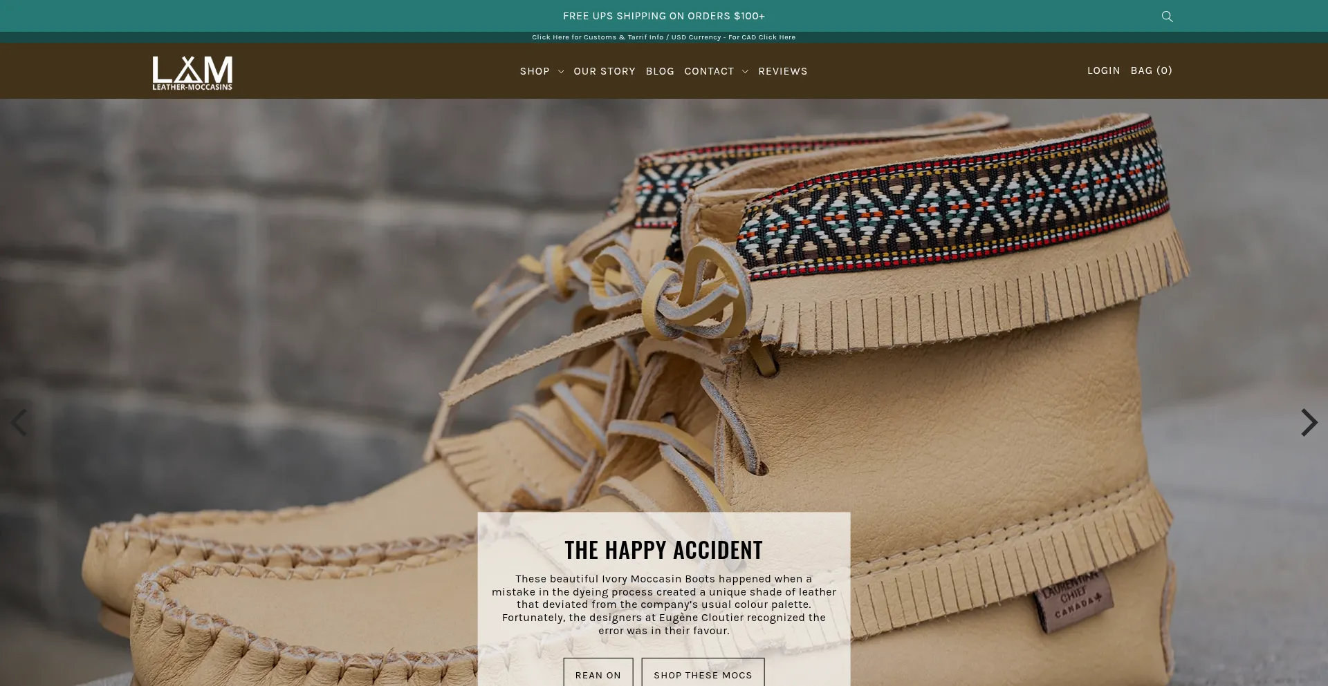 Website screenshot of Leather-moccasins.com