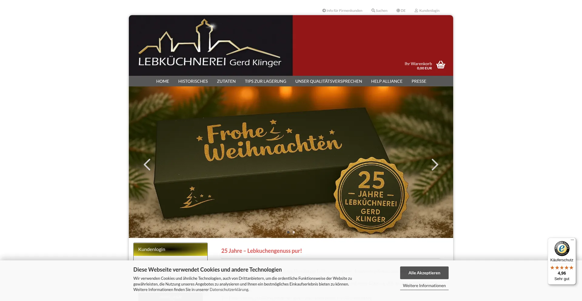 Website screenshot of Lebkuchenversand.de