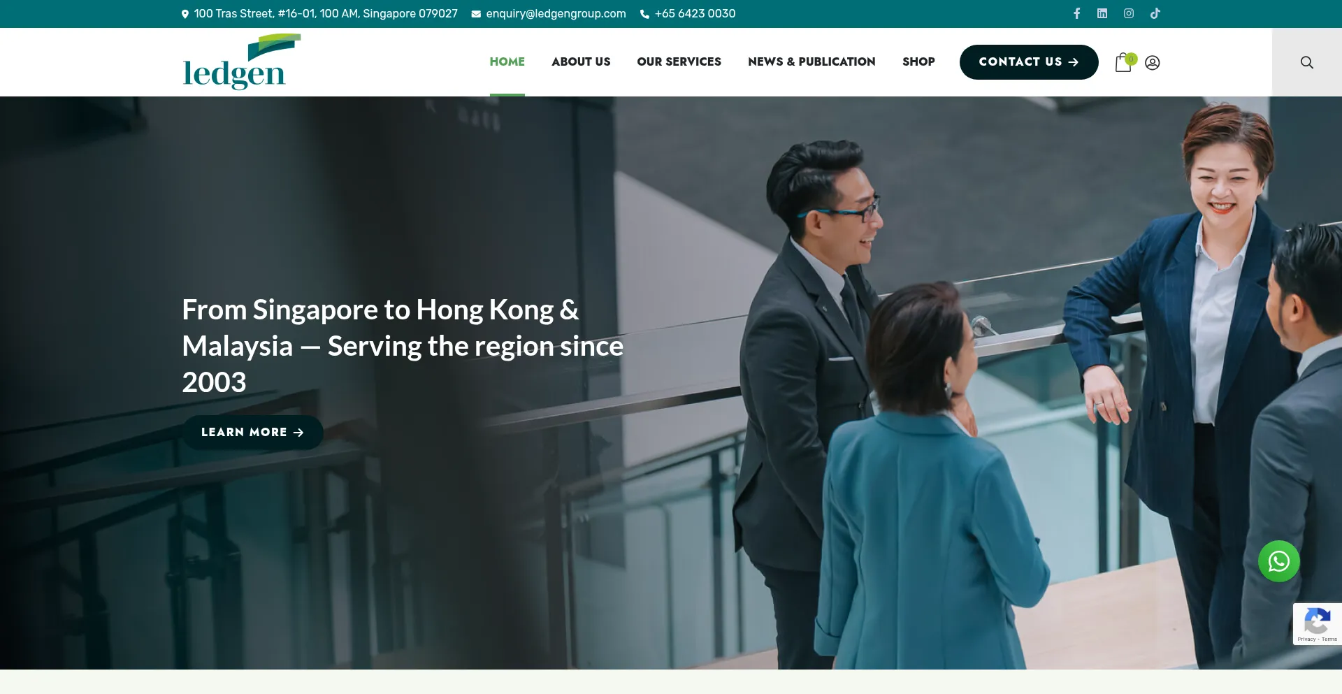 Website screenshot of Ledgengroup.com