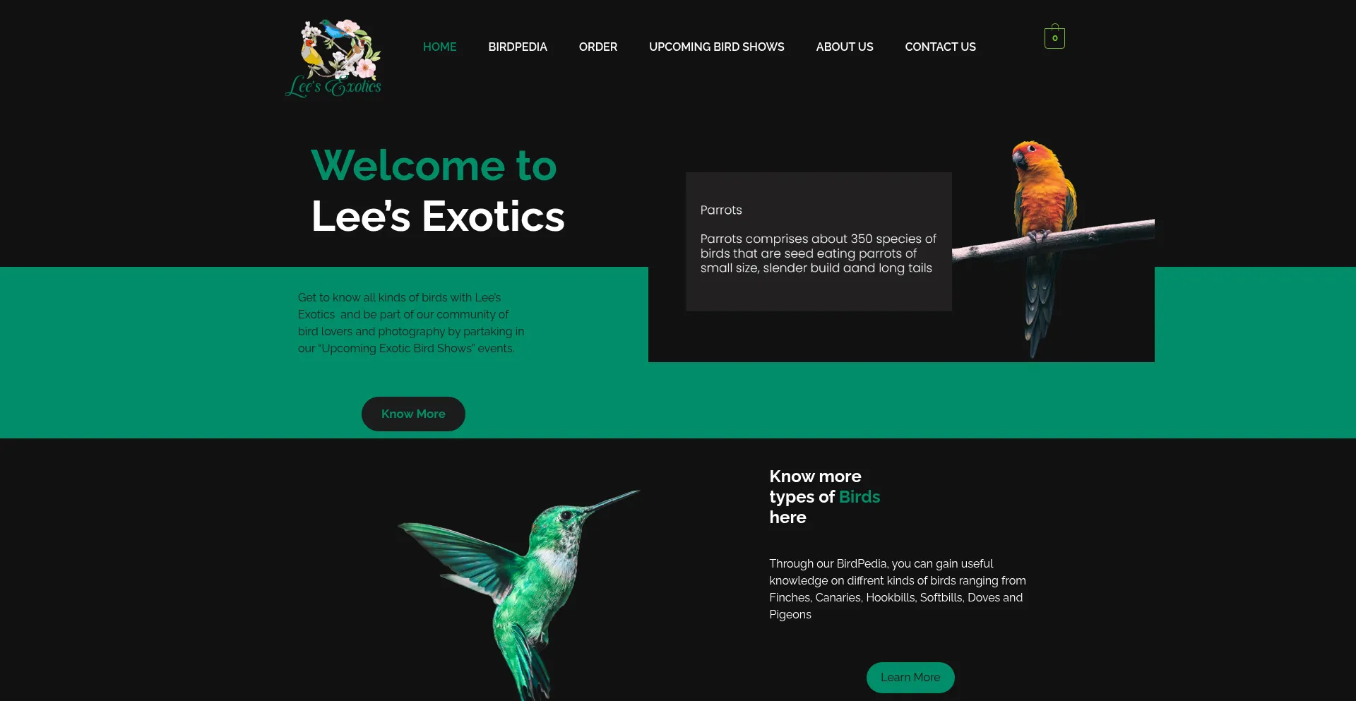 Website screenshot of Leesbirds.com