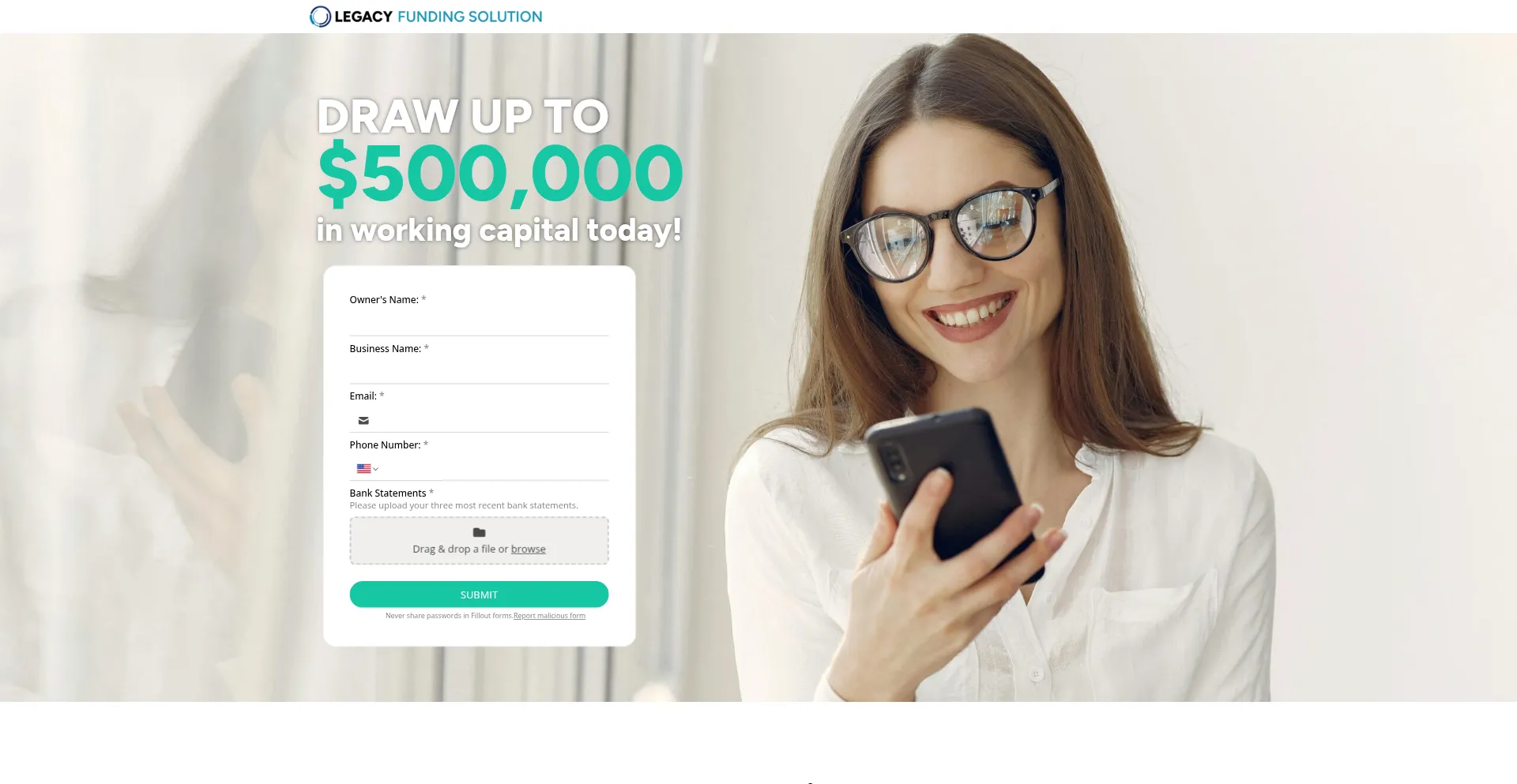 Website screenshot of Legacybizlendingusa.com