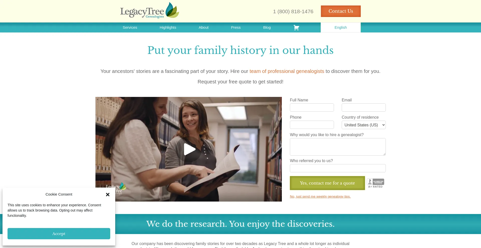 Website screenshot of Legacytree.com