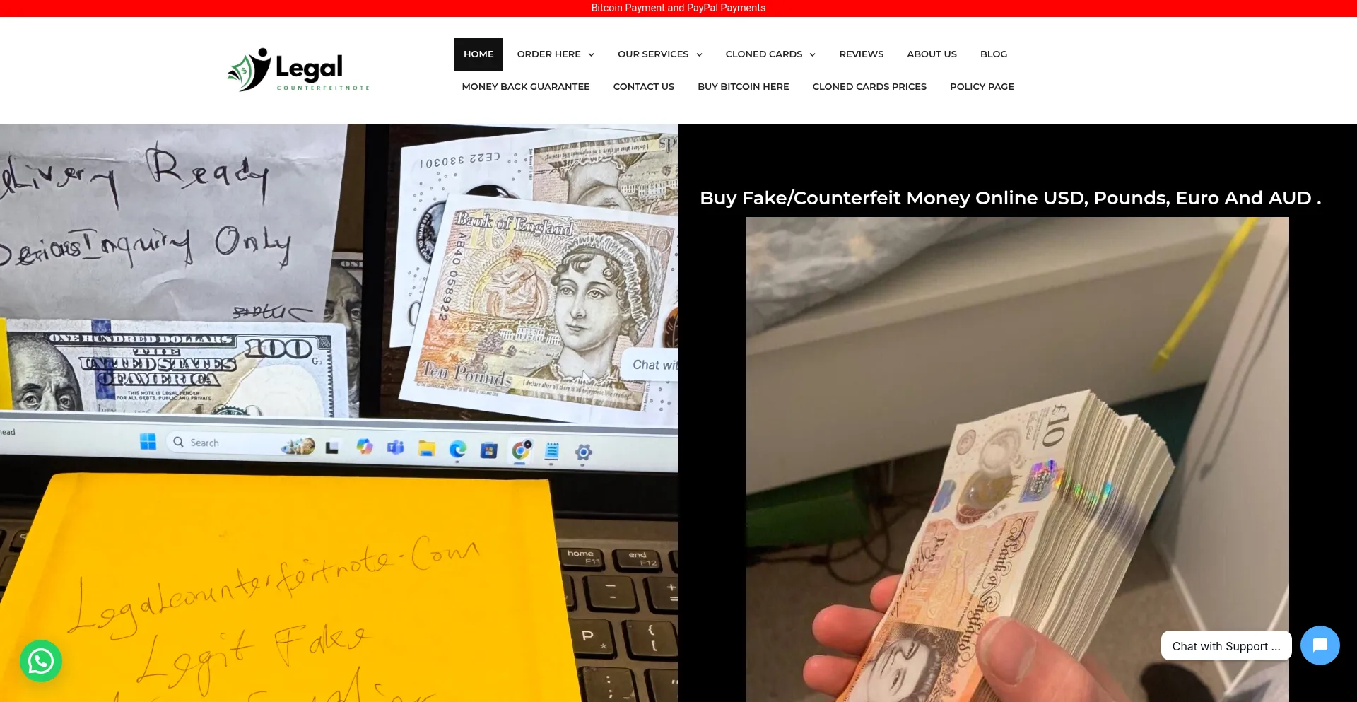 Website screenshot of Legalcounterfeitnote.com