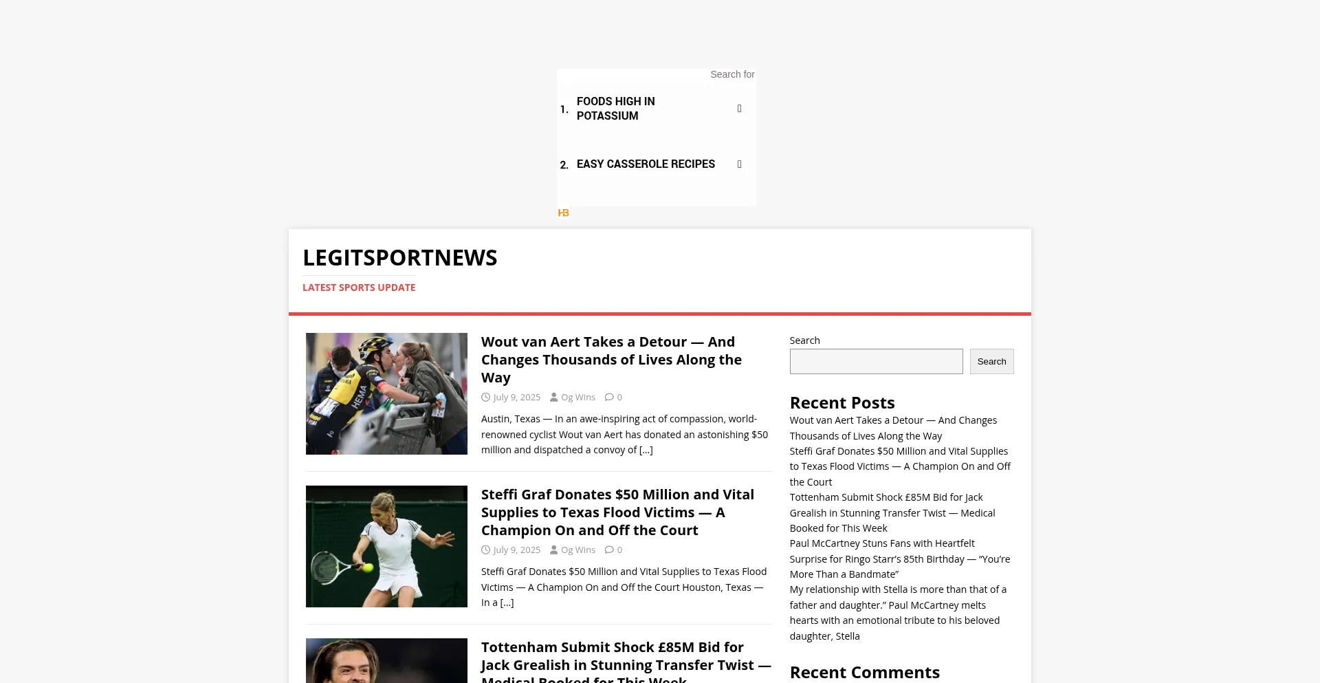 Website screenshot of Legitsportnews.com