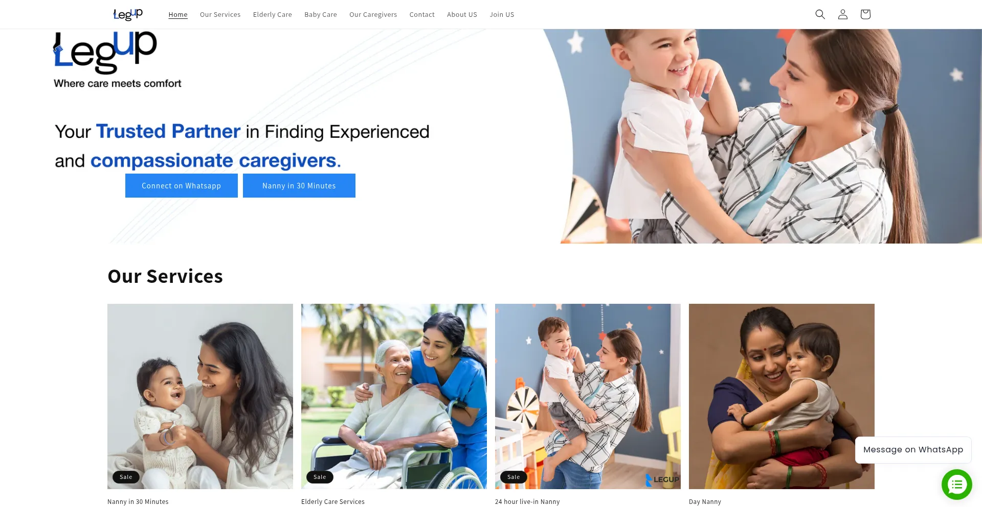 Website screenshot of Legup.in