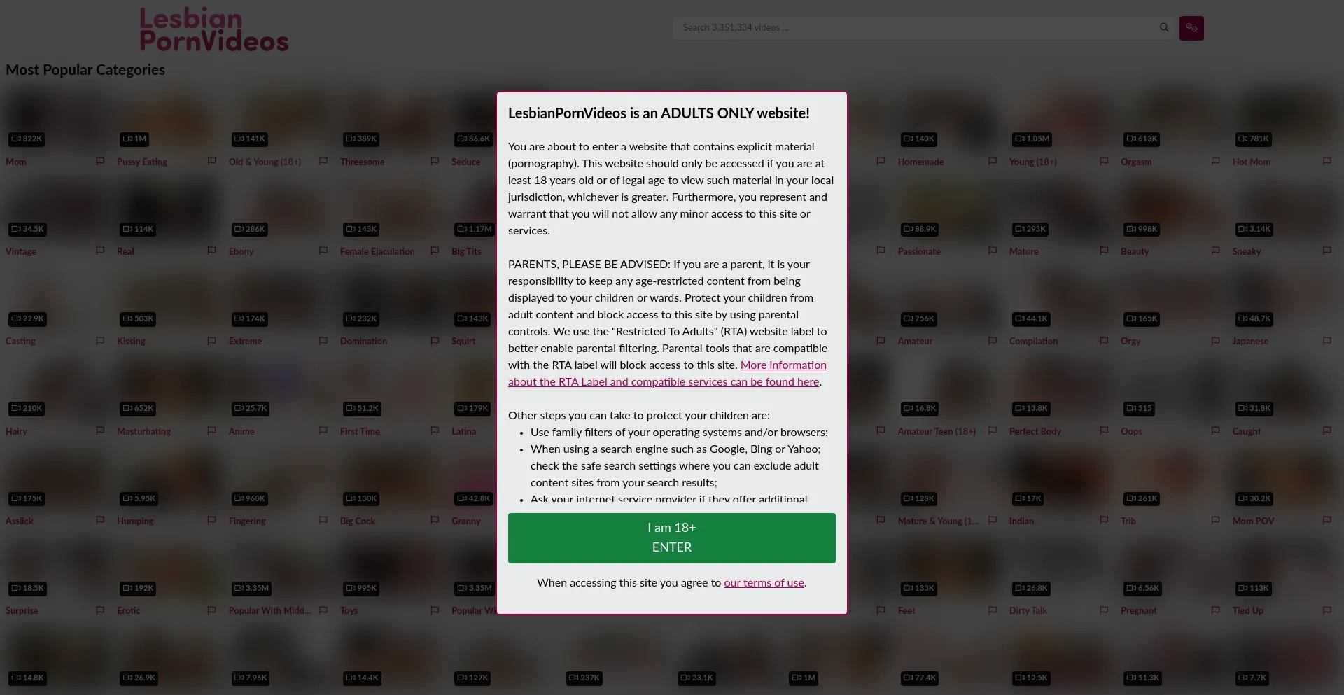 Website screenshot of Lesbianpornvideos.com