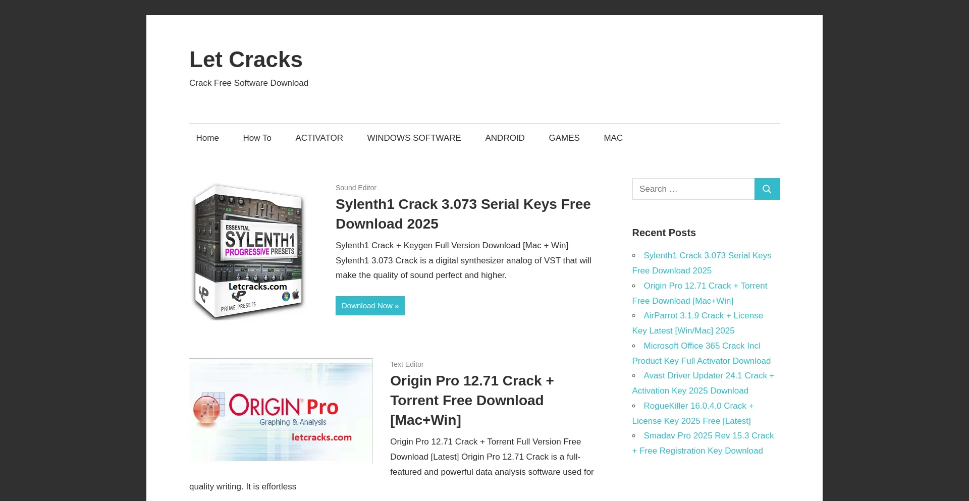 Website screenshot of Letcracks.com