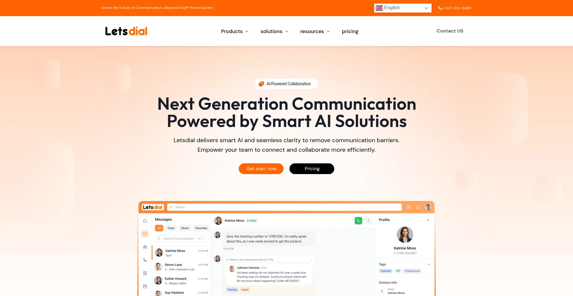 Website screenshot of Letsdial.com