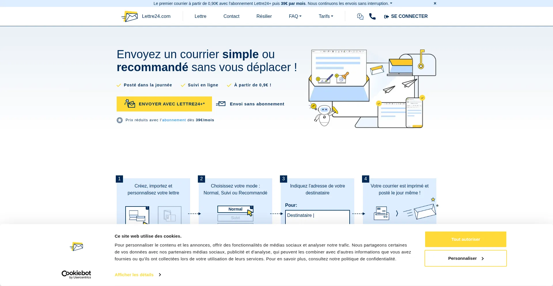 Website screenshot of Lettre24.com