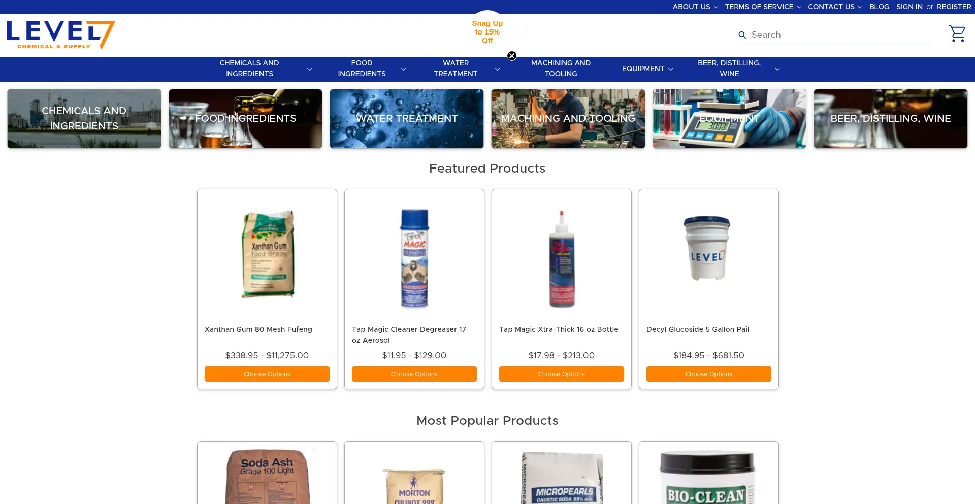 Website screenshot of Level7chemical.com