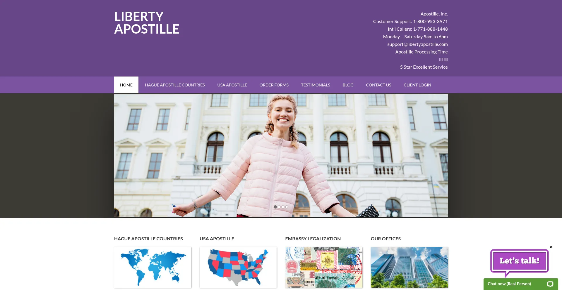 Website screenshot of Libertyapostille.com