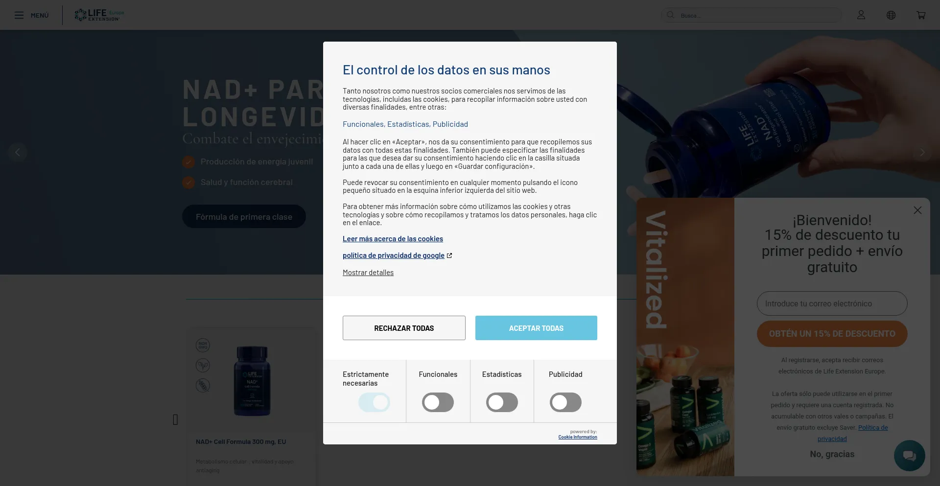 Website screenshot of Lifeextensioneurope.es
