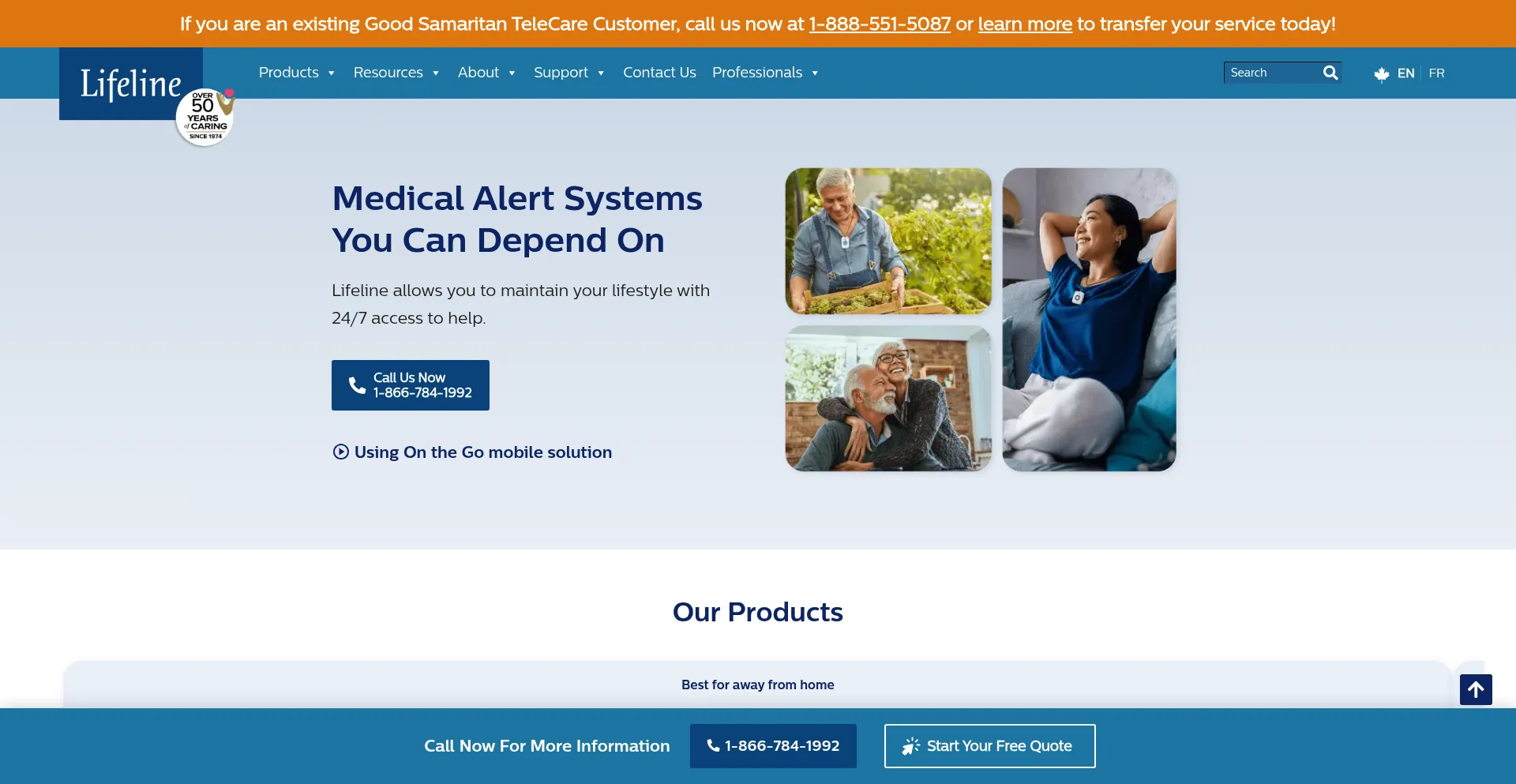 Website screenshot of Lifeline.ca
