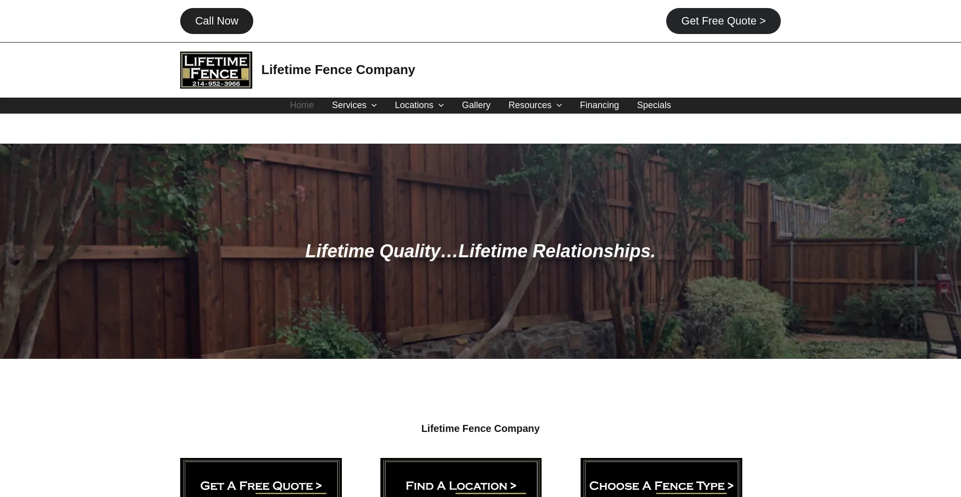 Website screenshot of Lifetimewarrantyfence.com