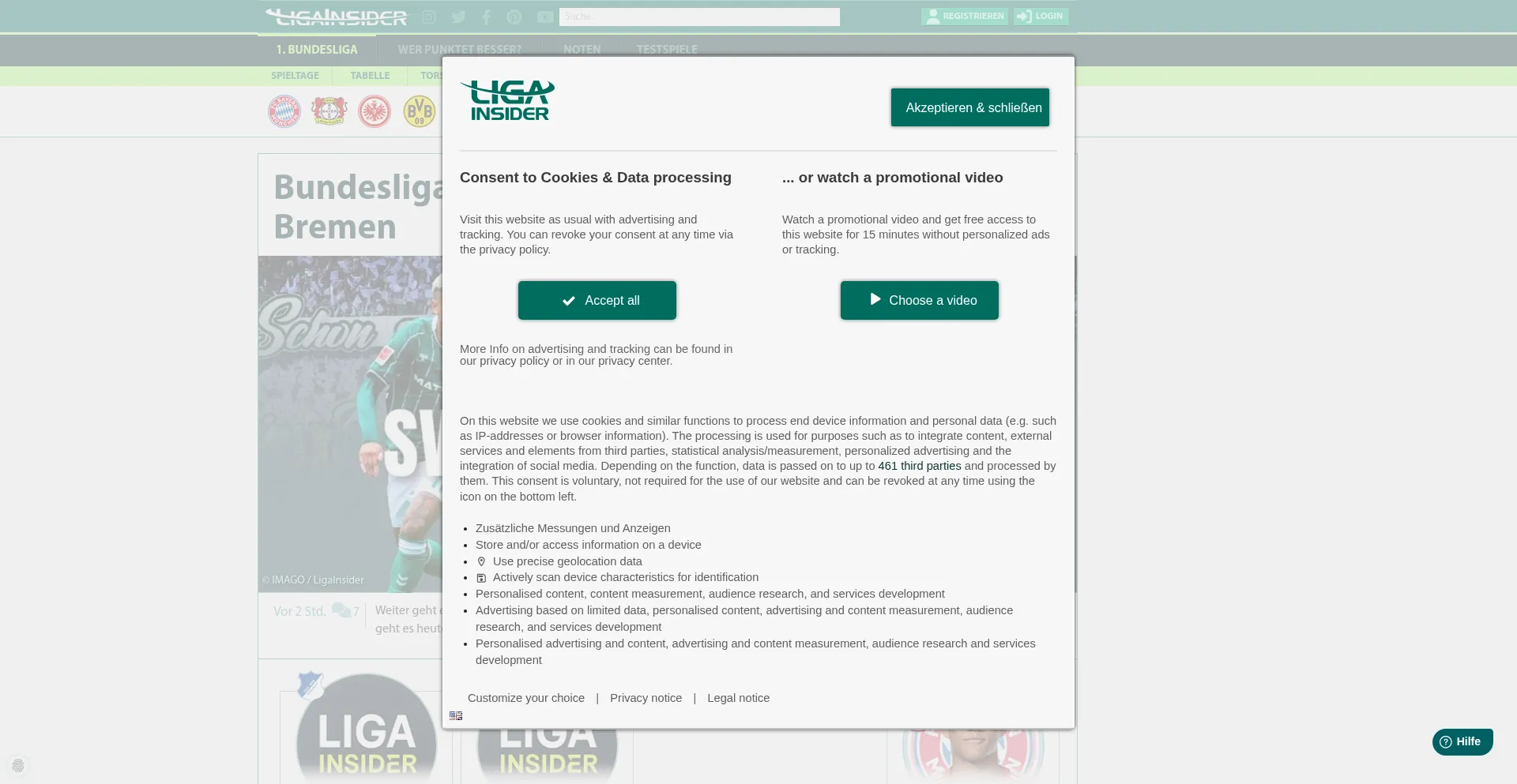 Website screenshot of Ligainsider.de