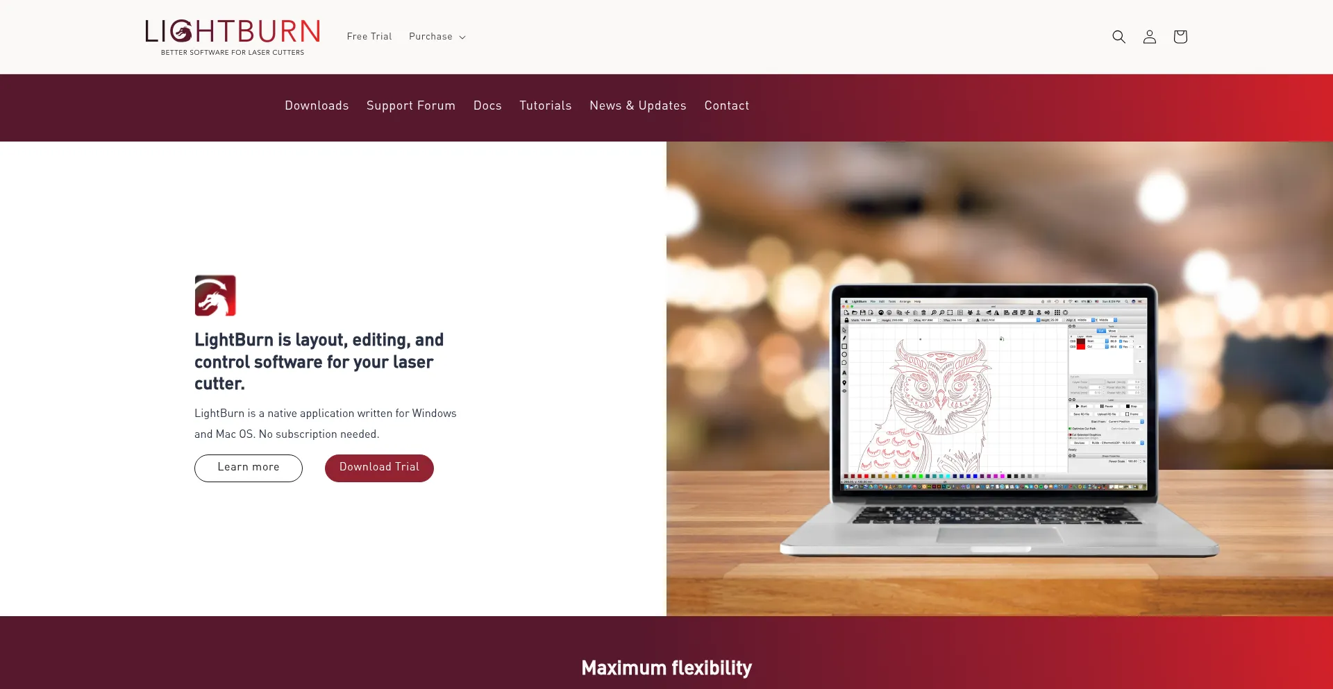 Website screenshot of Lightburnsoftware.com