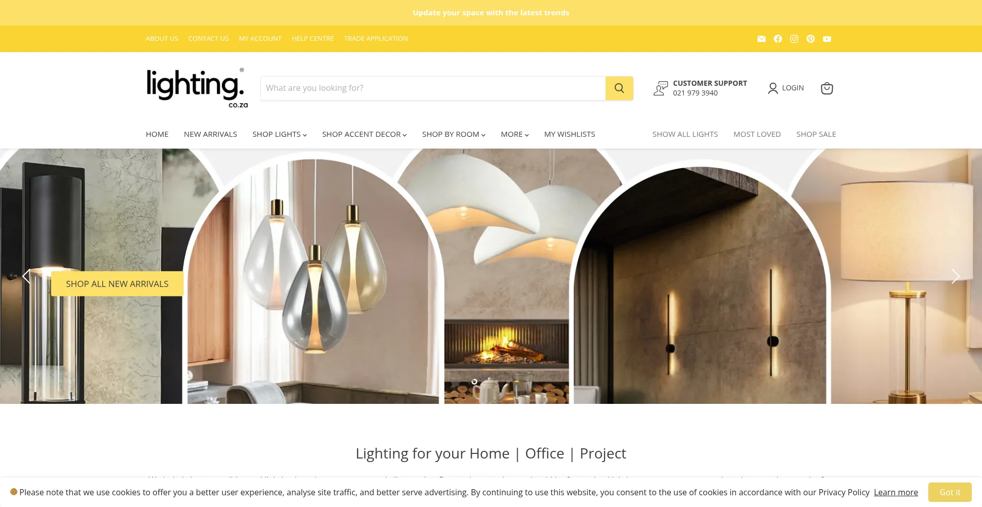Website screenshot of Lighting.co.za