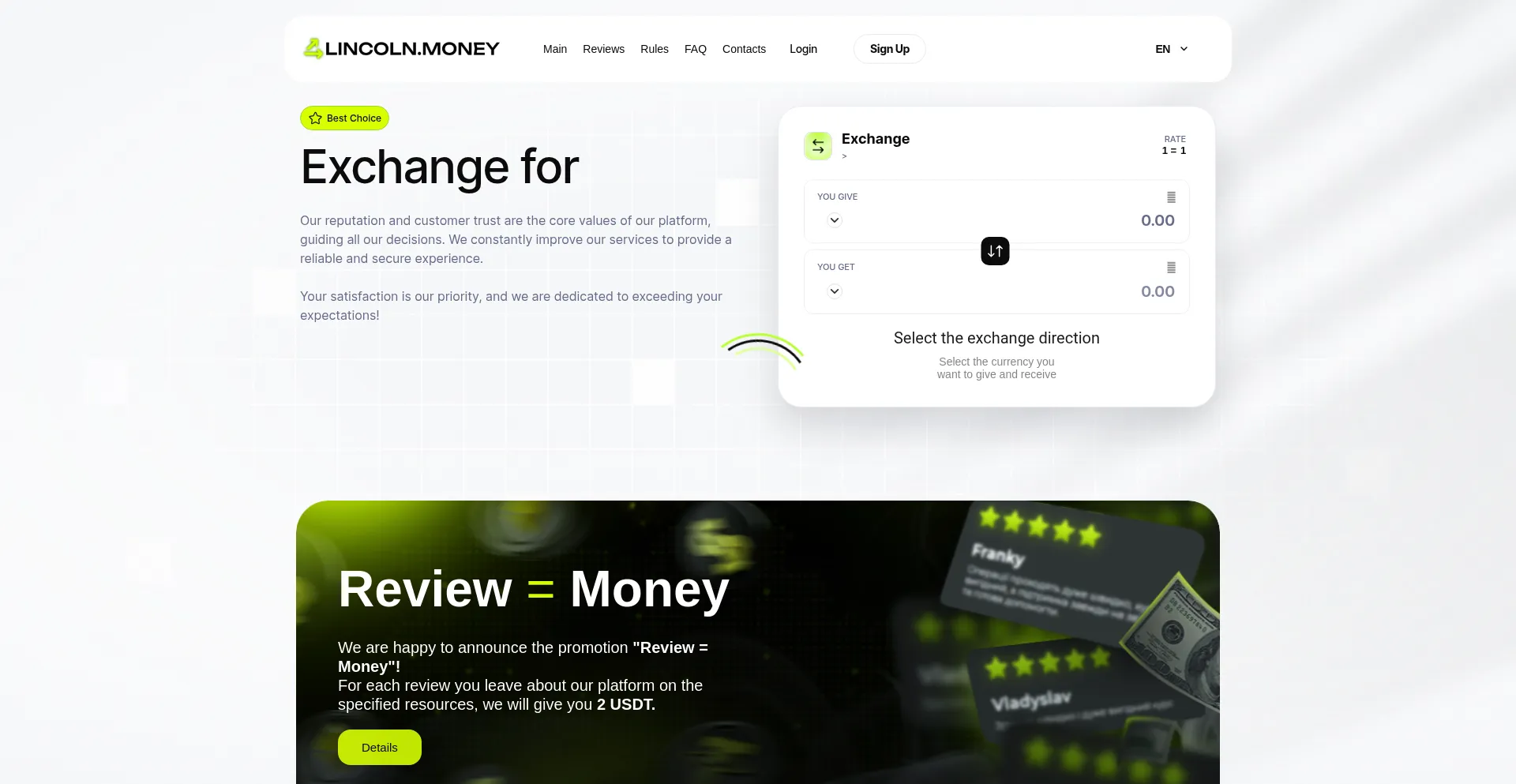 Website screenshot of Lincoln.money