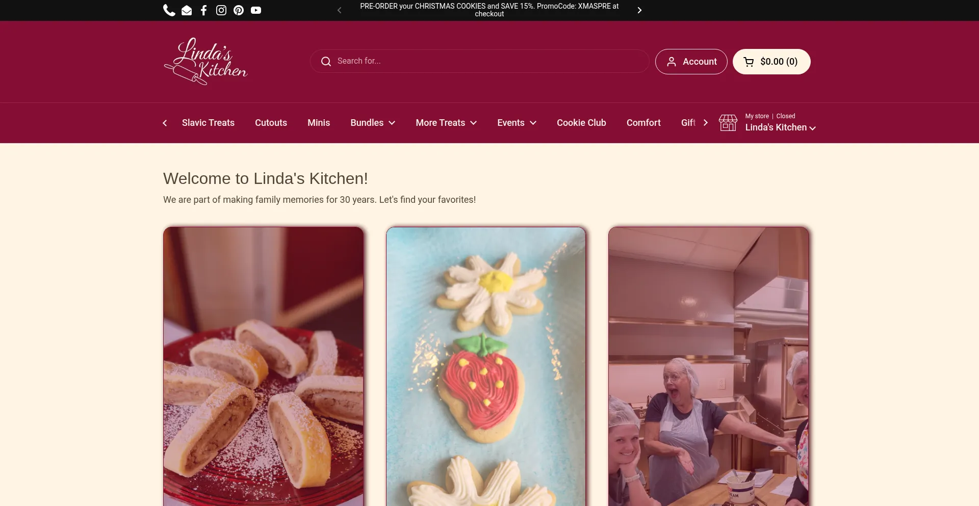 Website screenshot of Lindas.kitchen