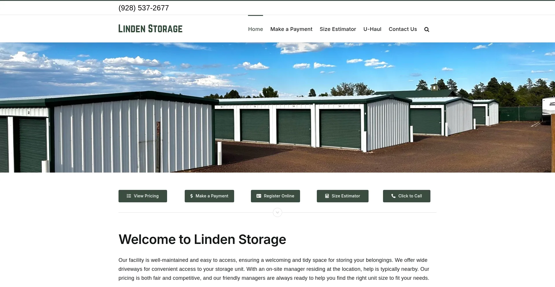 Website screenshot of Lindenstorageaz.com