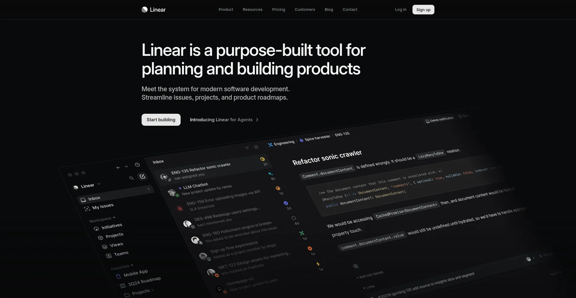 Website screenshot of Linear.app