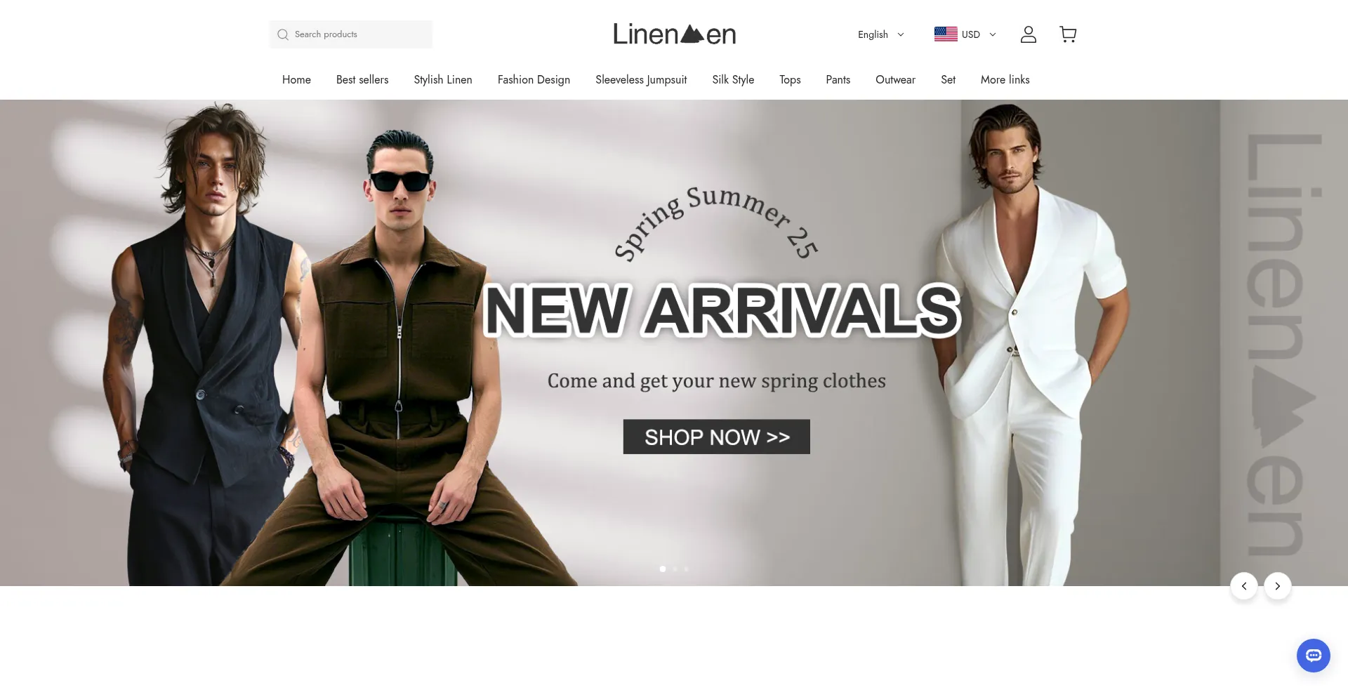 Website screenshot of Linenmen.com