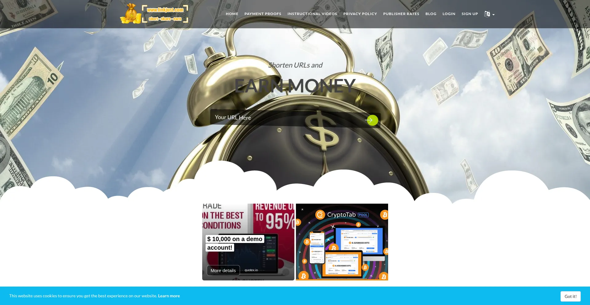 Website screenshot of Linkjust.com