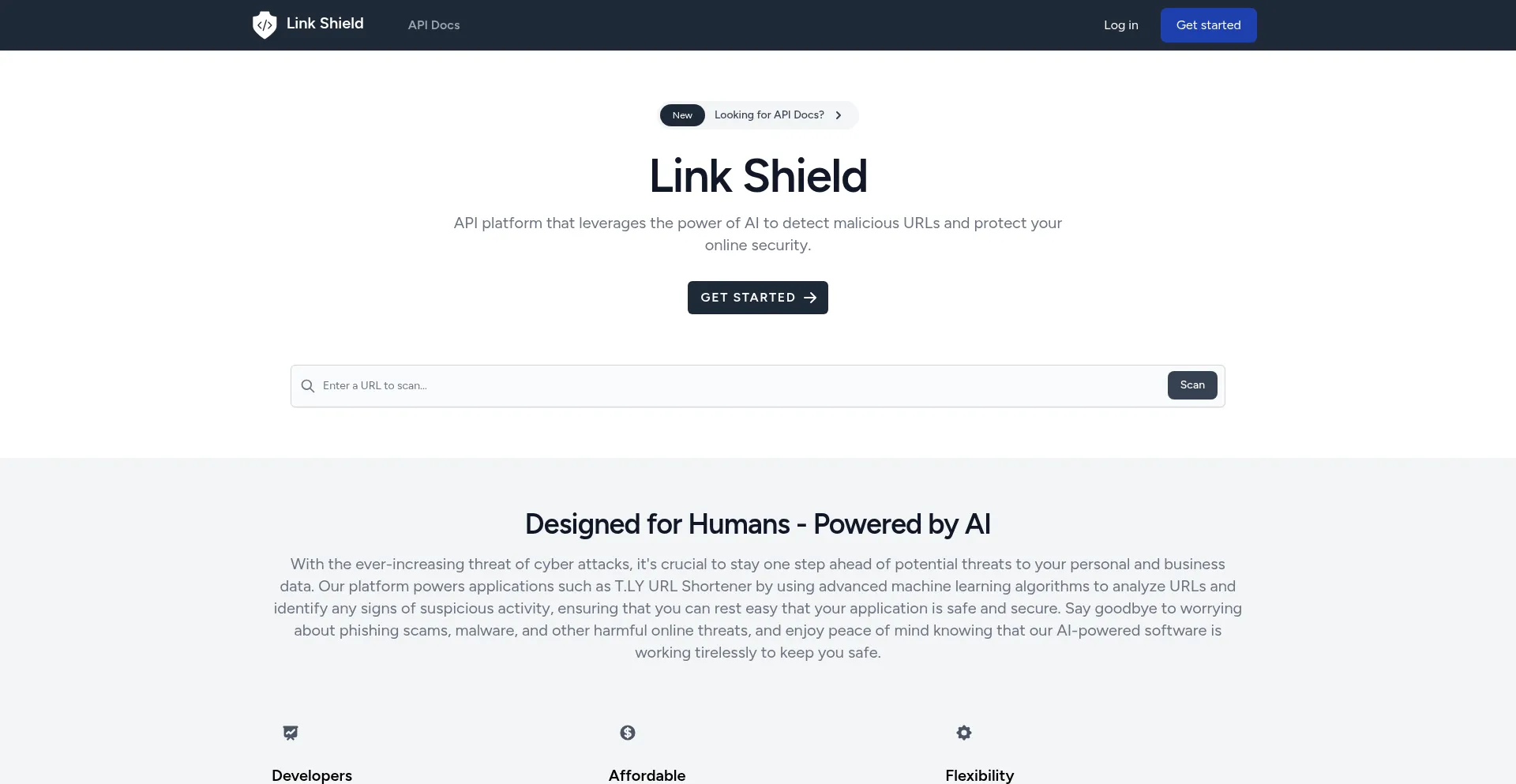 Website screenshot of Linkshieldapi.com