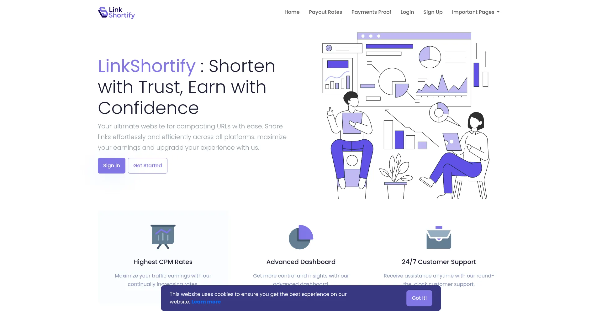 Website screenshot of Linkshortify.com