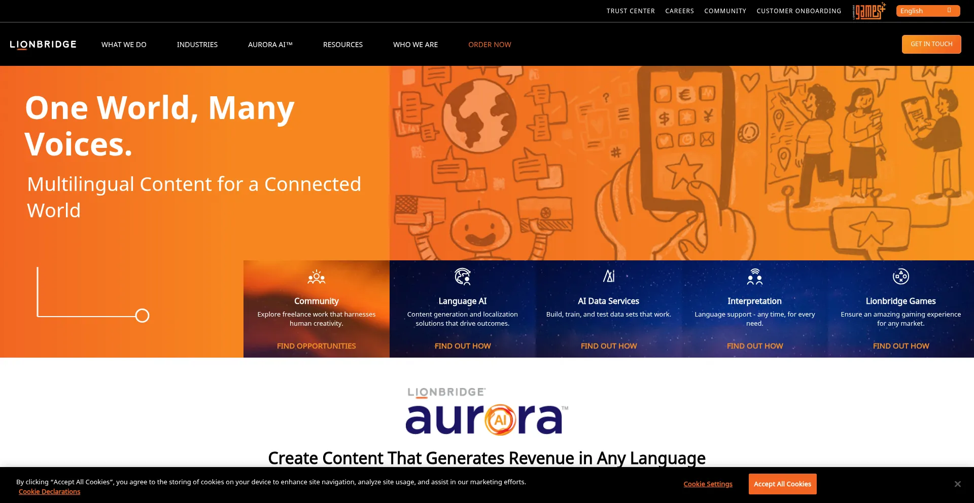 Website screenshot of Lionbridge.com