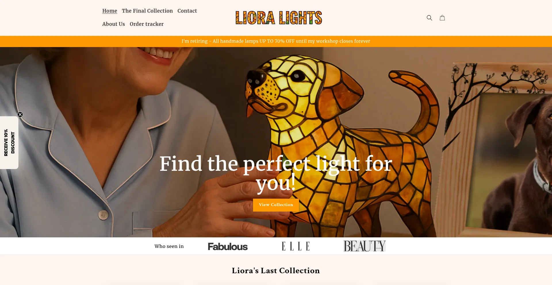 Website screenshot of Lioralights.com