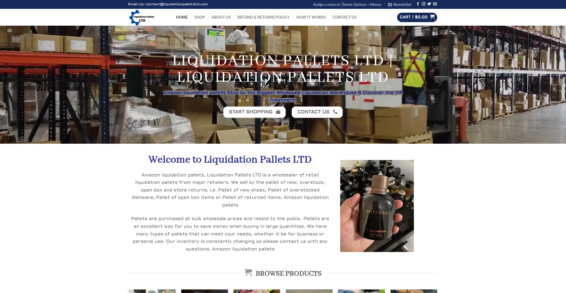 Website screenshot of Liquidationpalletsltd.com
