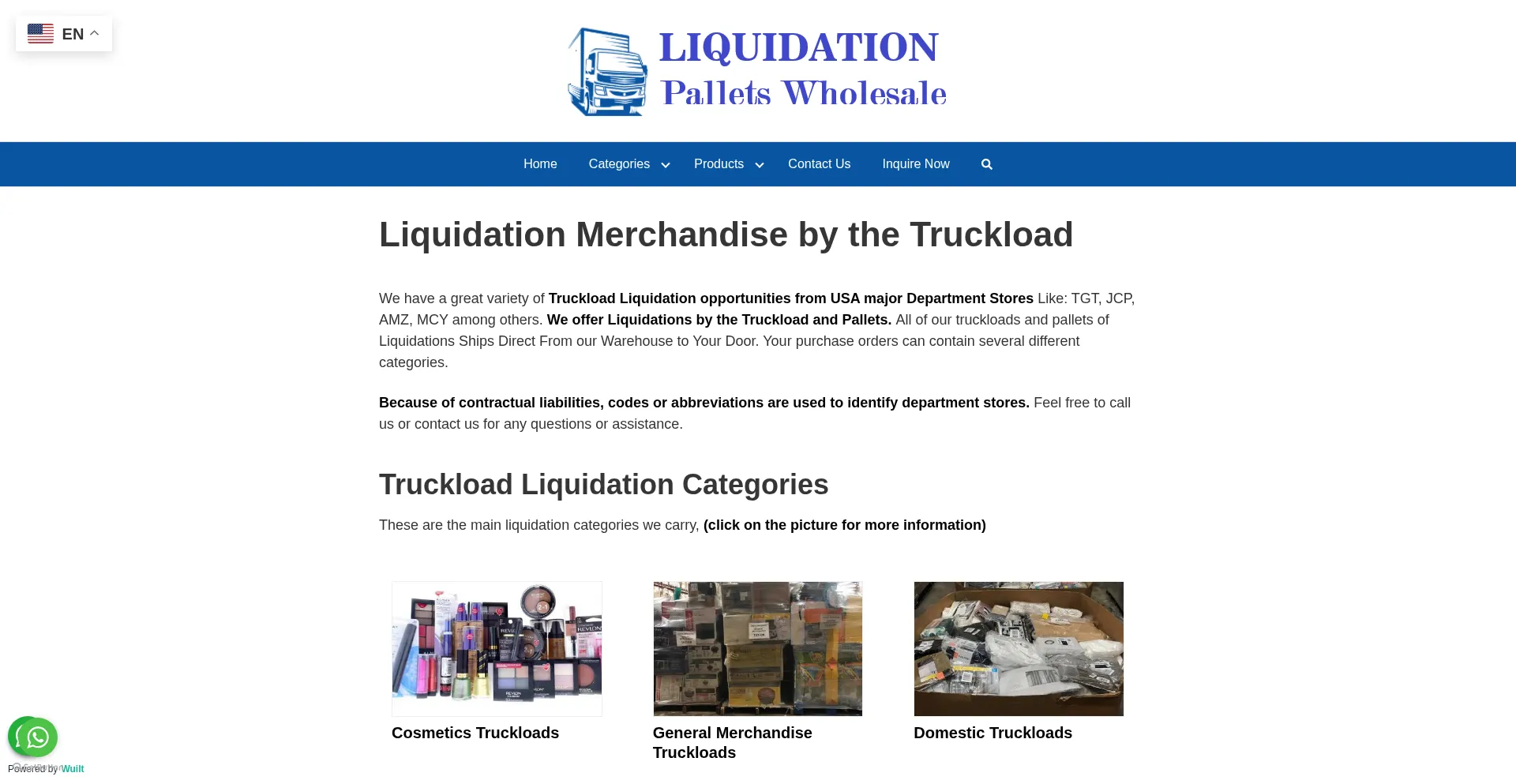 Website screenshot of Liquidationpalletwholesales.com
