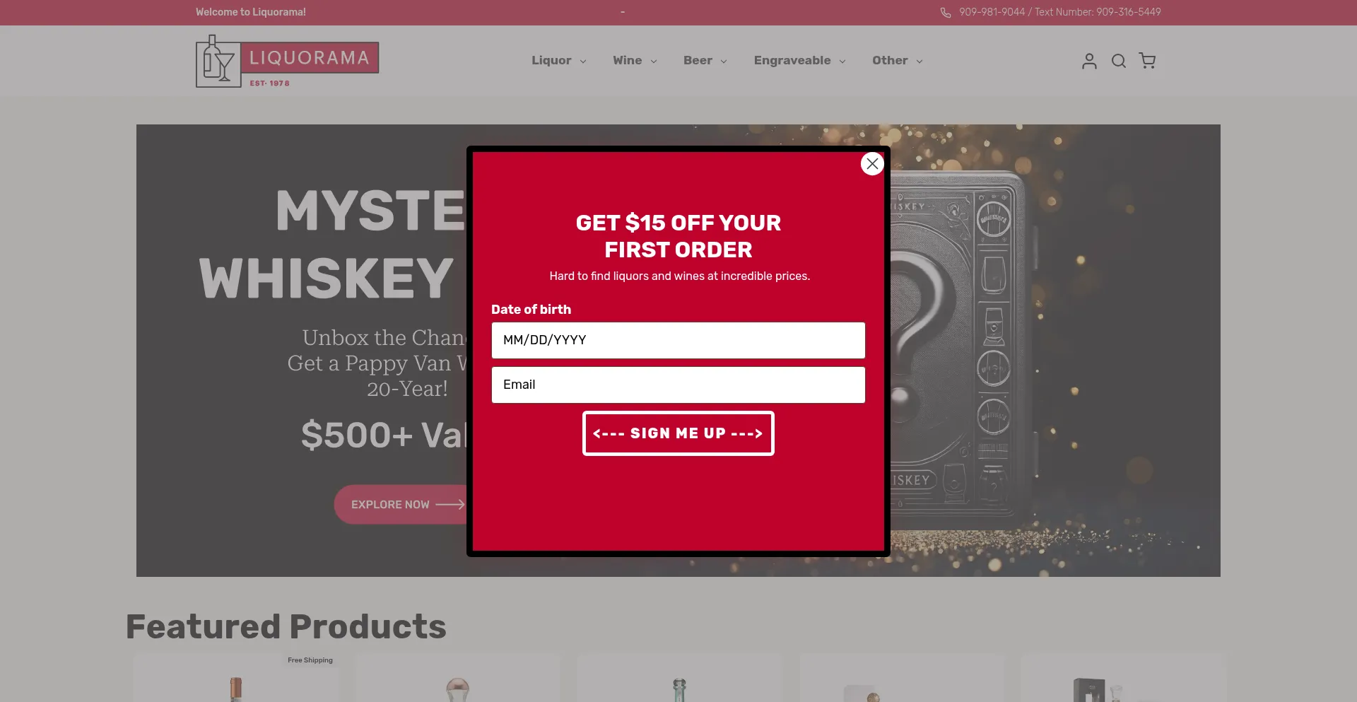 Website screenshot of Liquorama.com
