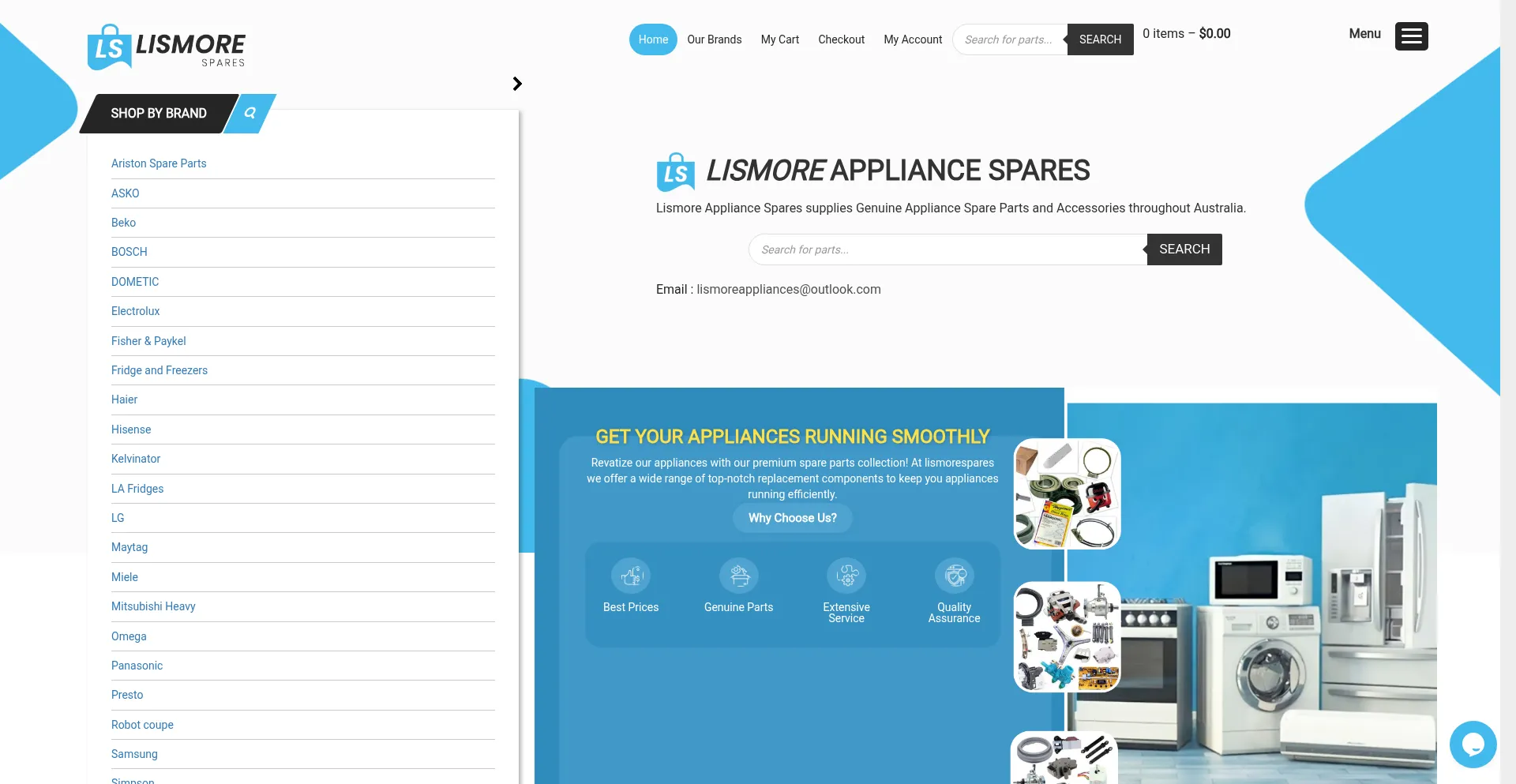 Website screenshot of Lismorespares.com.au