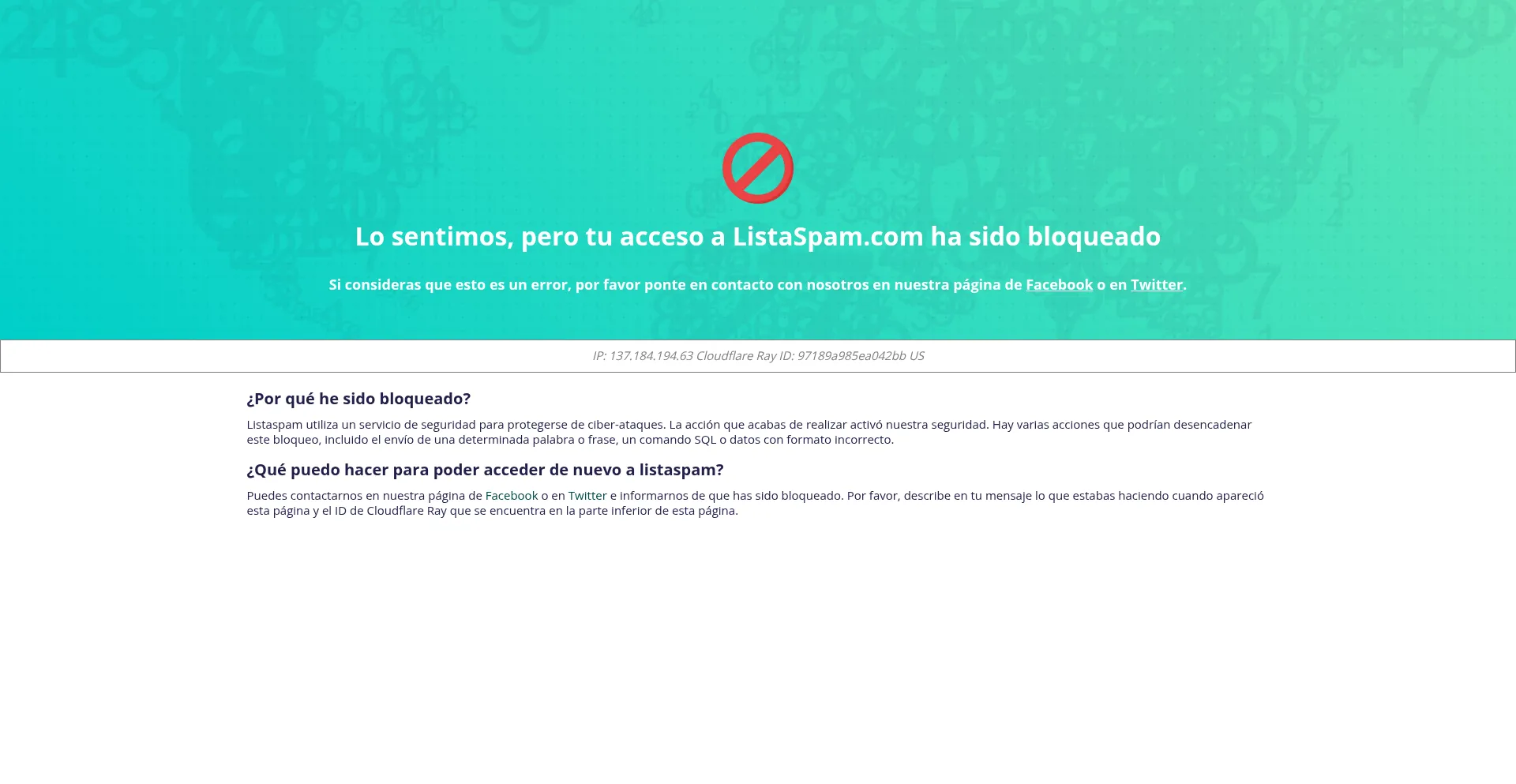 Website screenshot of Listaspam.com