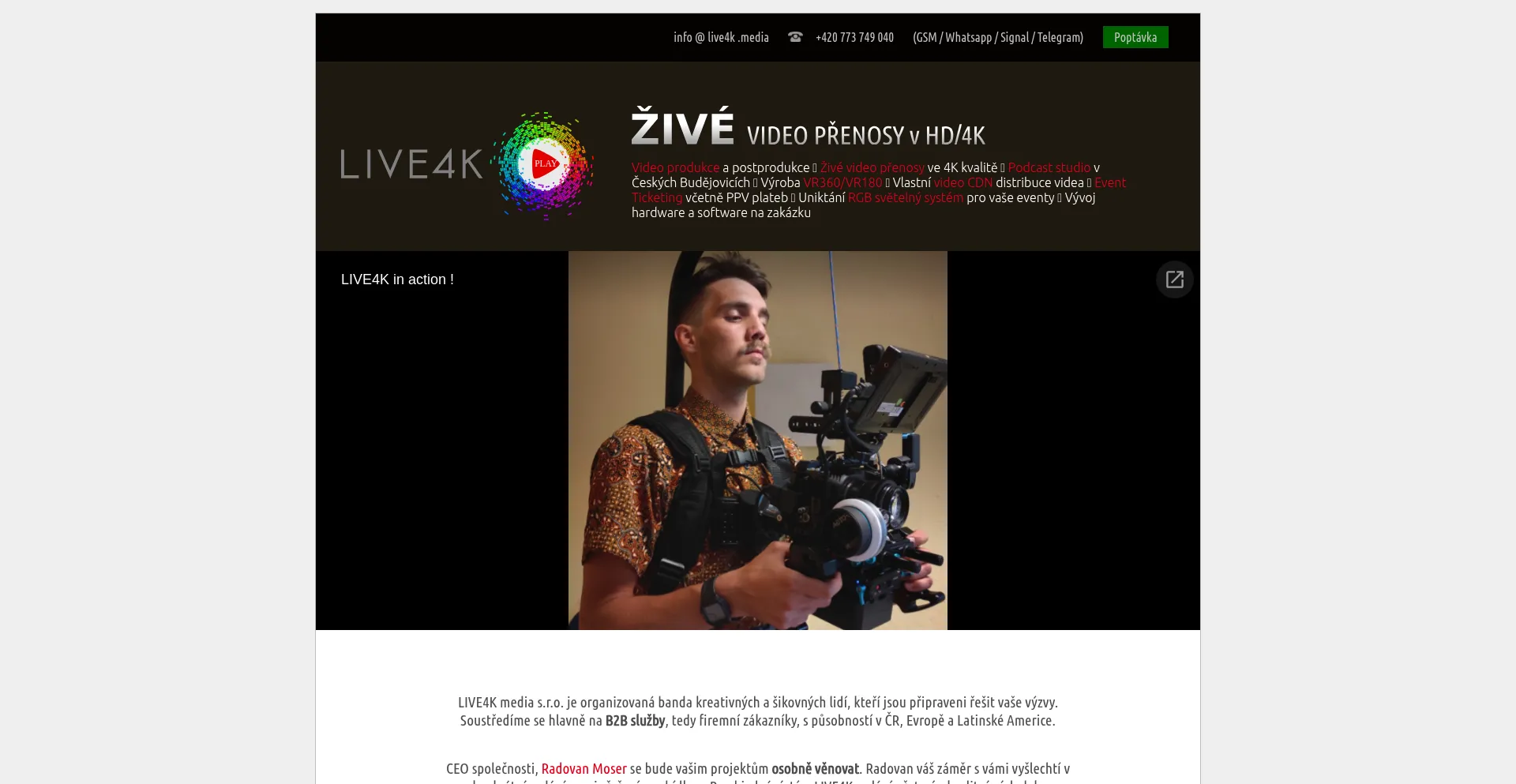 Website screenshot of Live4k.media
