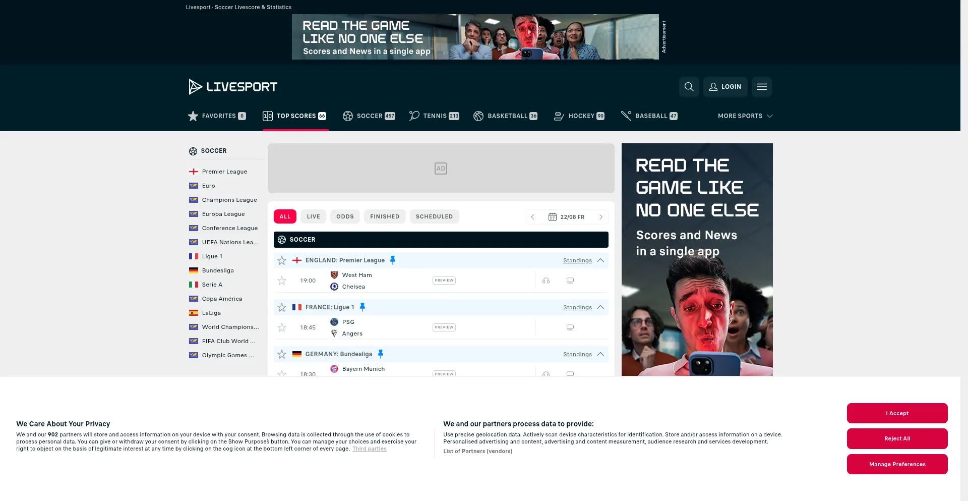 Website screenshot of Livesport.com