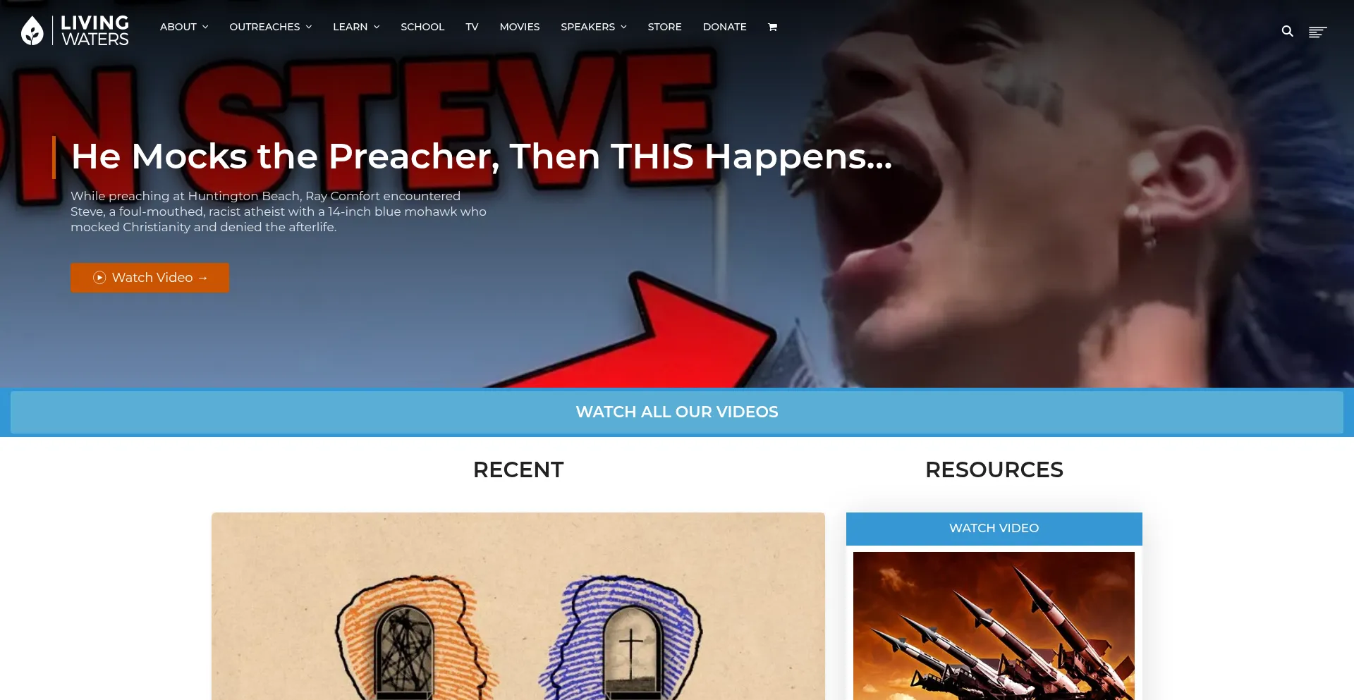 Website screenshot of Livingwaters.com