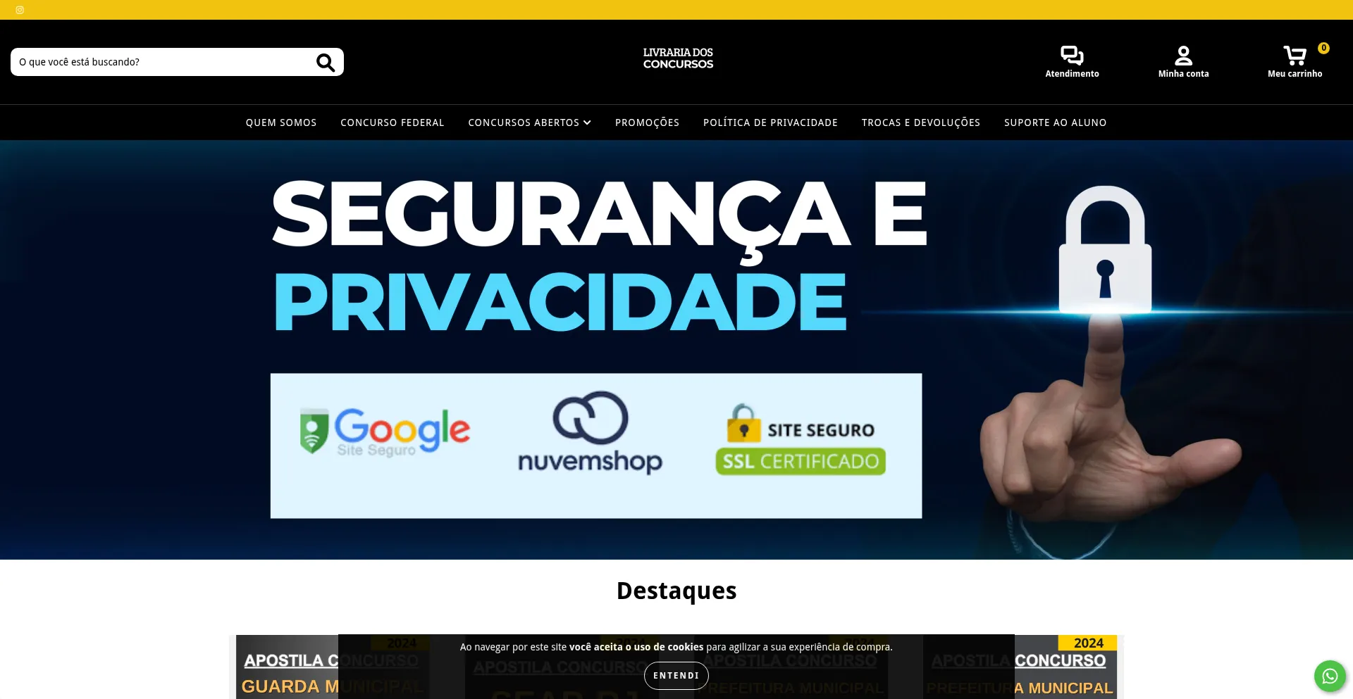 Website screenshot of Livrariadosebooks.lojavirtualnuvem.com.br