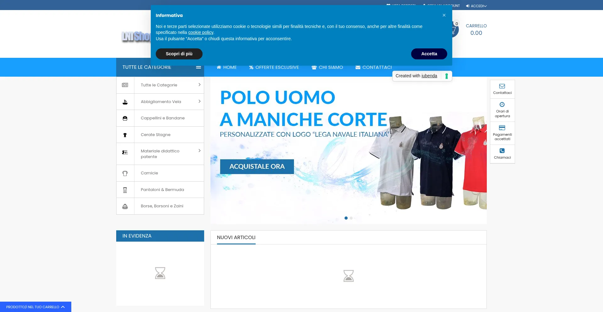 Website screenshot of Lnishopping.it