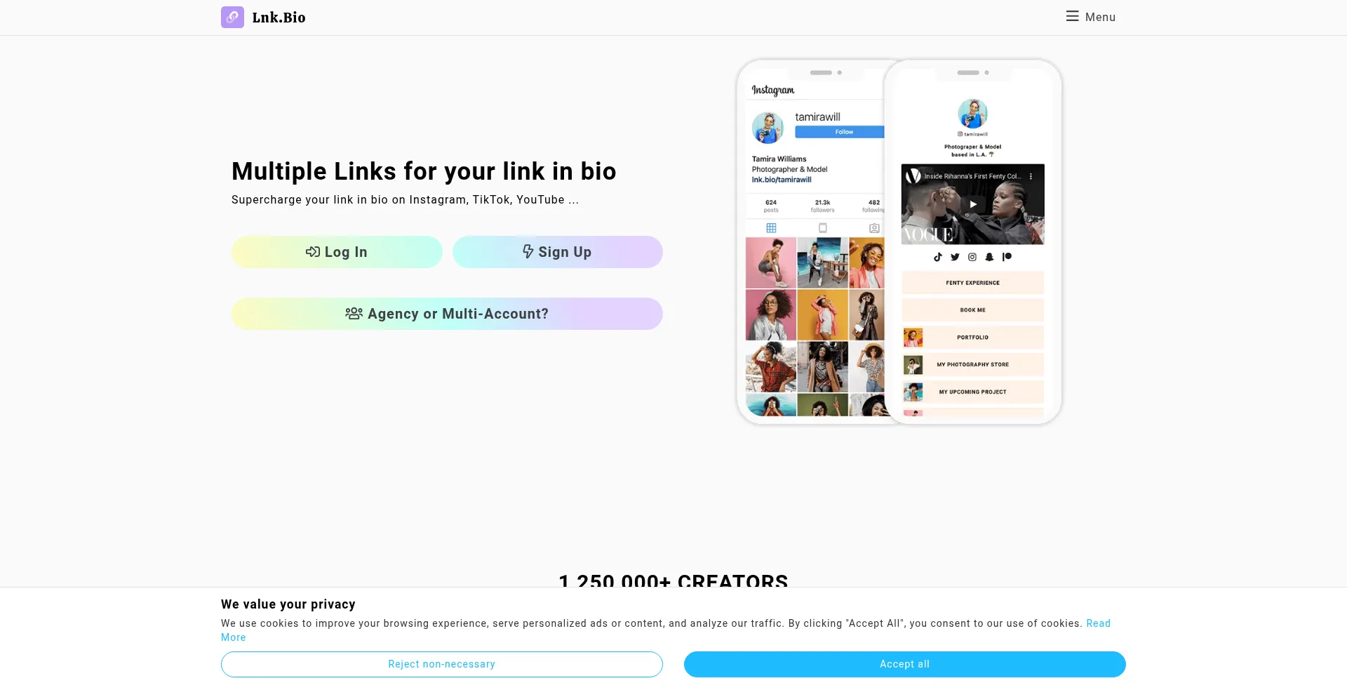 Website screenshot of Lnk.bio