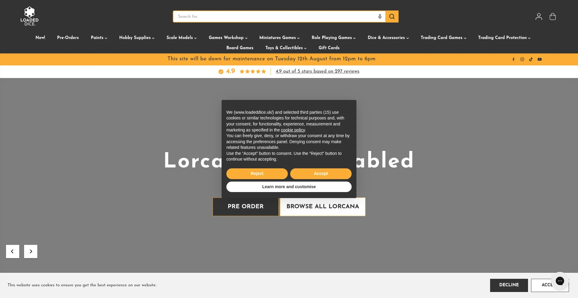 Website screenshot of Loadeddice.uk