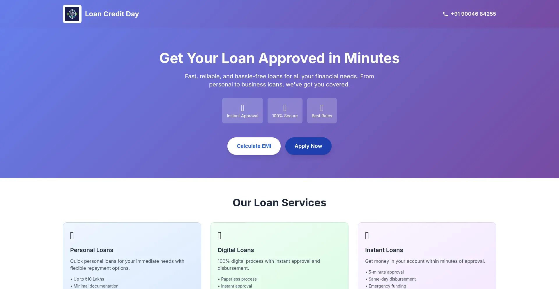 Website screenshot of Loancreditday.com