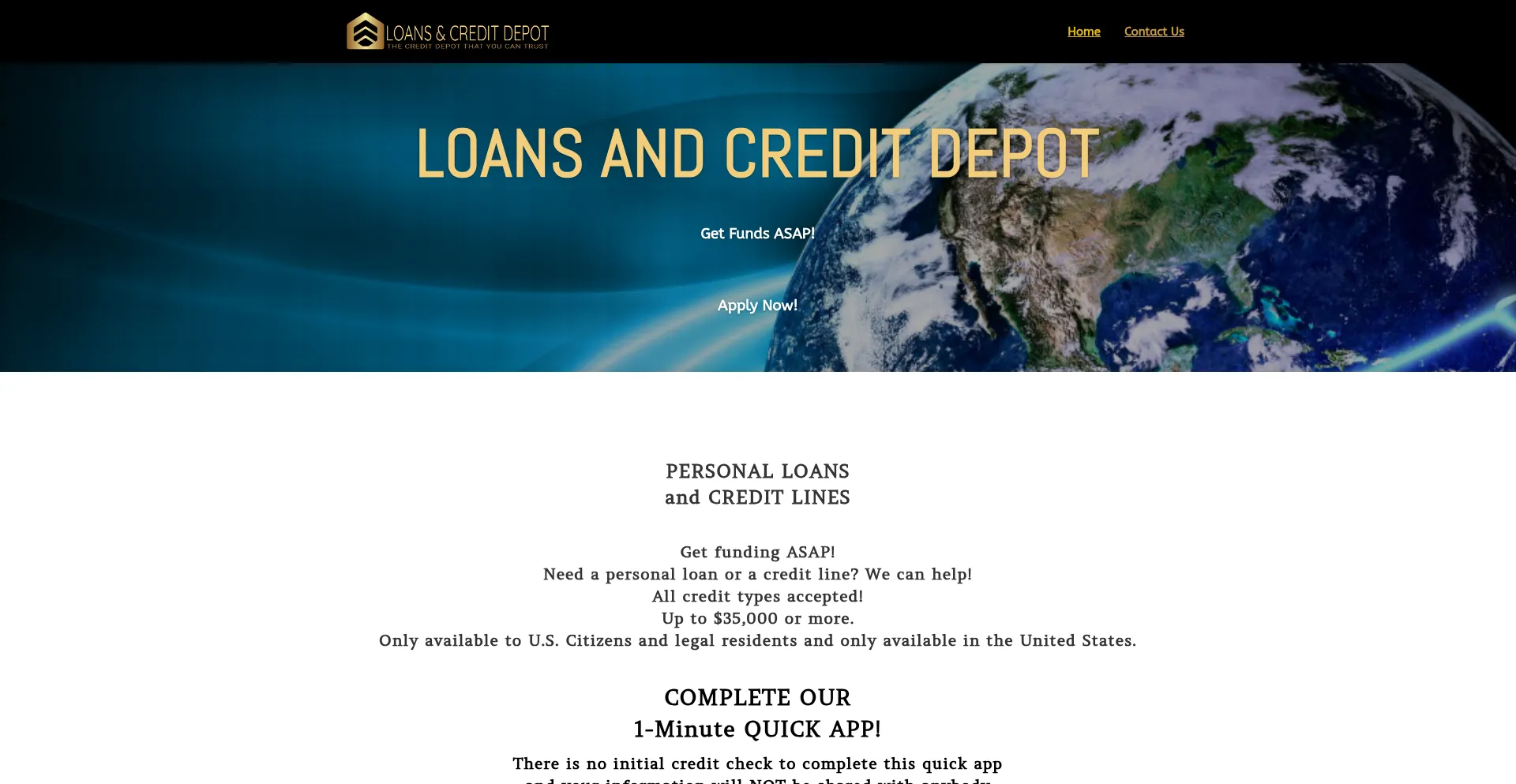 Website screenshot of Loansandcreditdepot.com