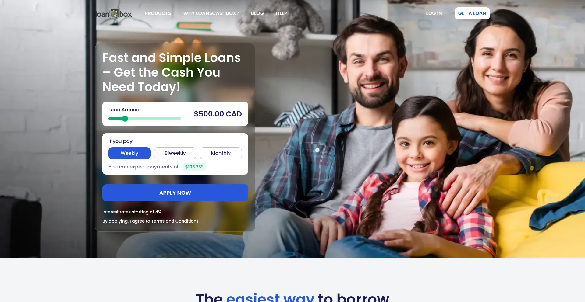 Website screenshot of Loanscashbox.com