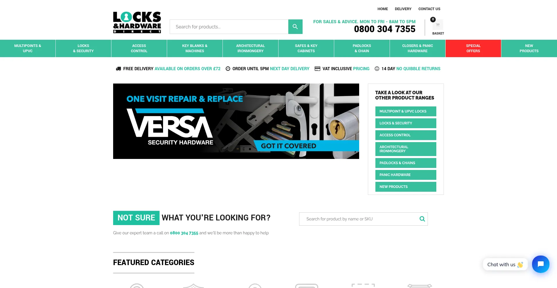Website screenshot of Locksandhardwaredirect.co.uk