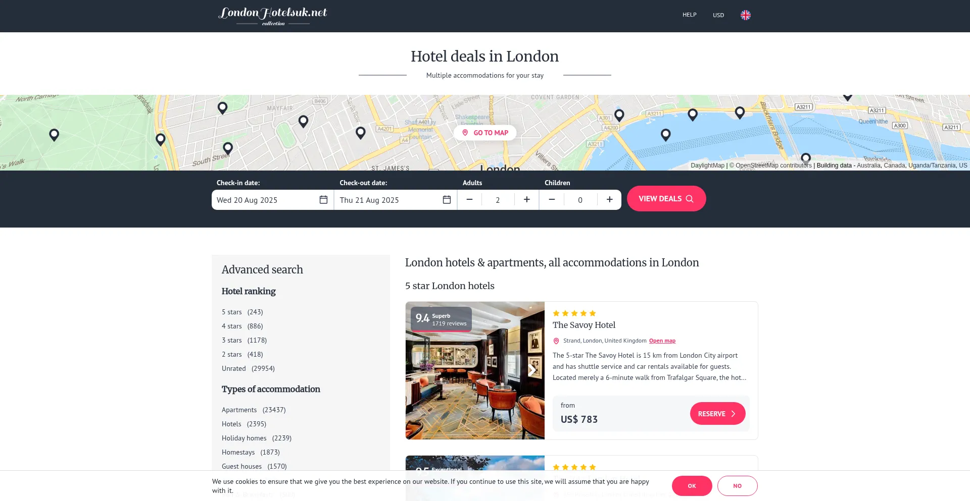 Website screenshot of Londonhotelsuk.net