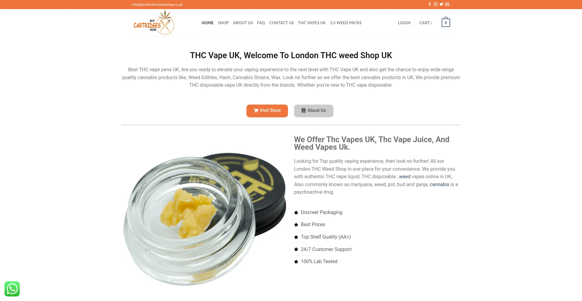 Website screenshot of Londonthcweedshop.co.uk