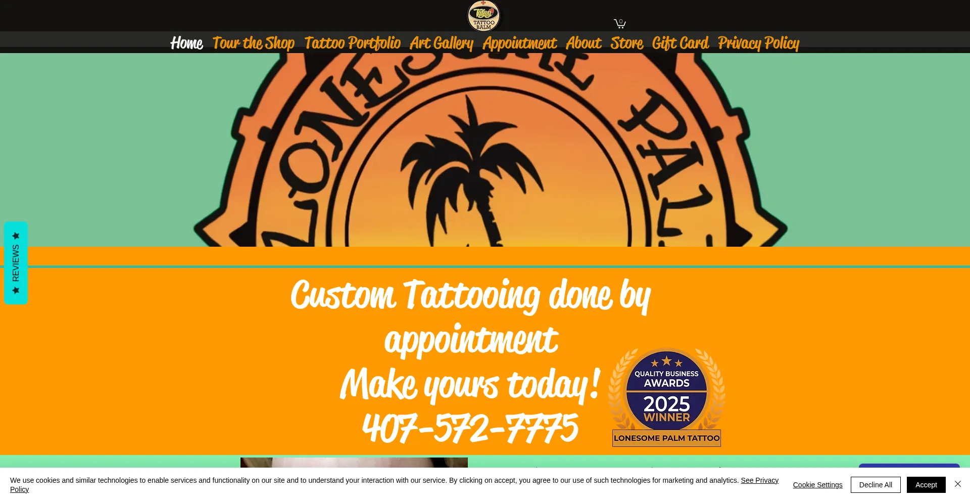 Website screenshot of Lonesomepalmtattoo.com